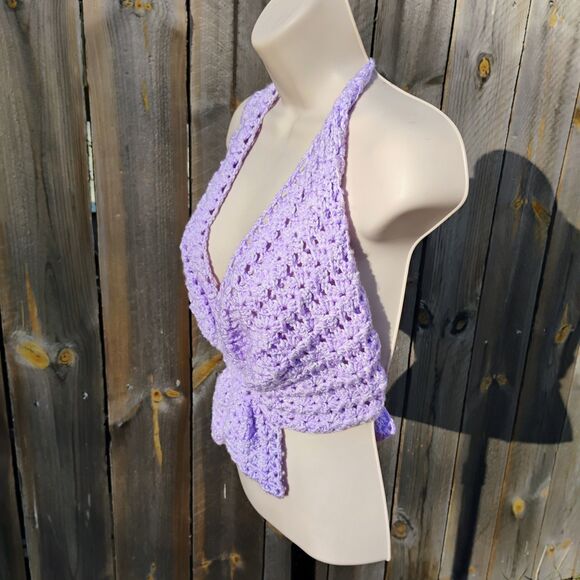 Handmade Crochet Butterfly Crop Top Boho Festival Halter Bralette Purple XS-XL - Picture 3 of 14